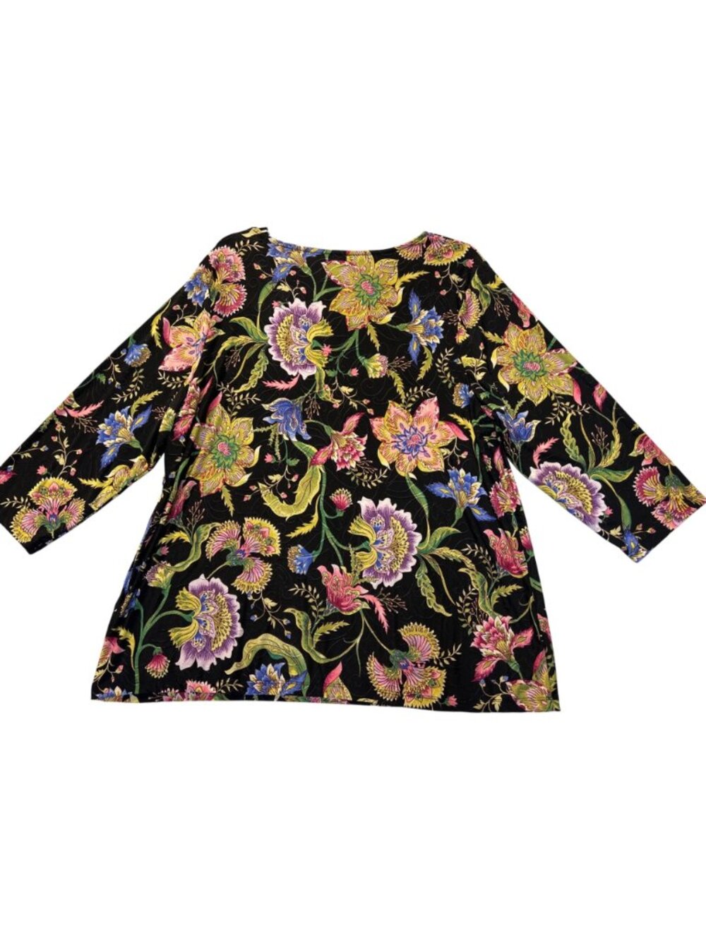JM Collection Womens 2X Jacquard Floral Print 3/4 Sleeve Top In Deep Black - Picture 2 of 9